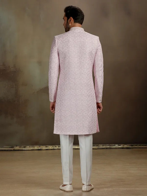 Light pink zari cotton silk indo western