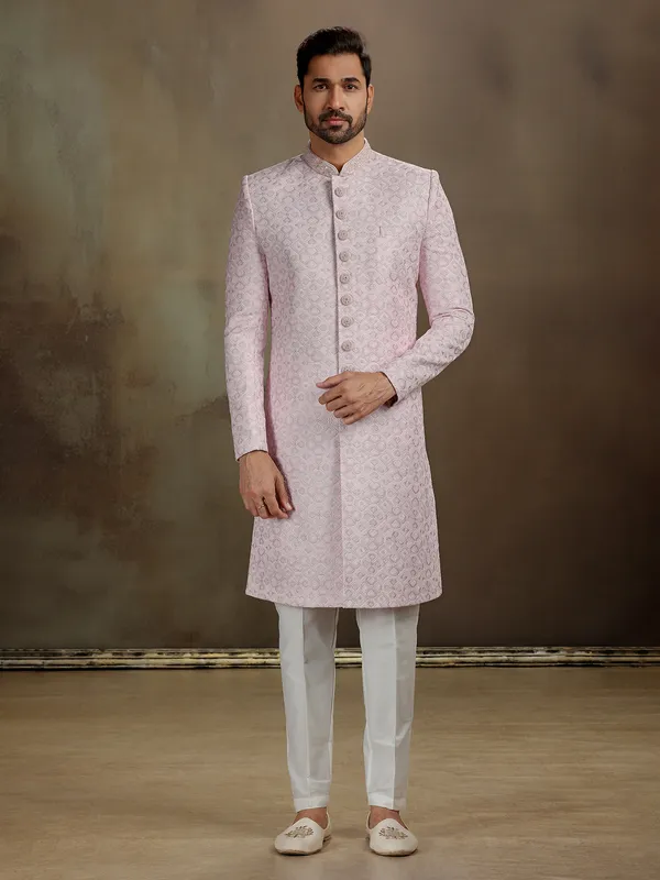 Light pink zari cotton silk indo western