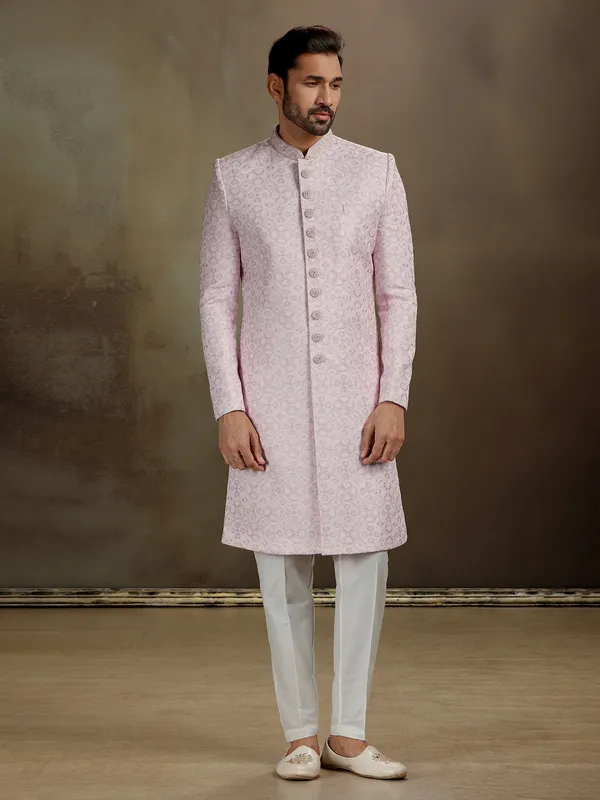 Light pink zari cotton silk indo western