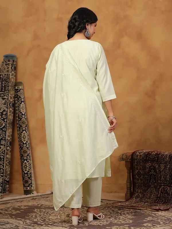 Light pista green cotton silk kurti set