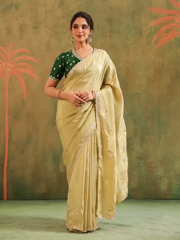 Light pista green silk saree wedding collection