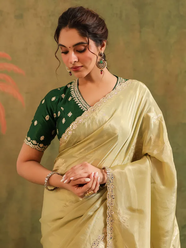 Light pista green silk saree wedding collection