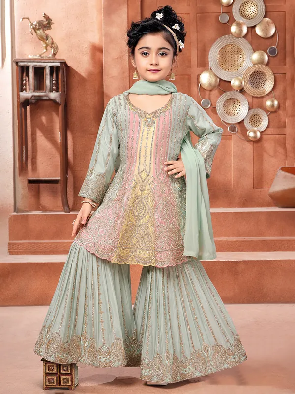 Light pista silk sharara salwar suit