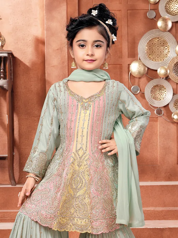 Light pista silk sharara salwar suit