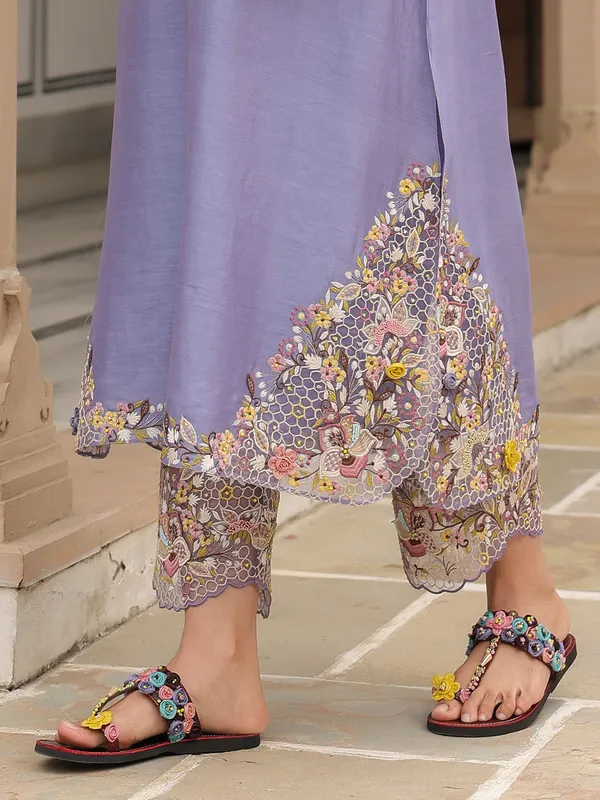 Light purple chanderi silk kurti set for women