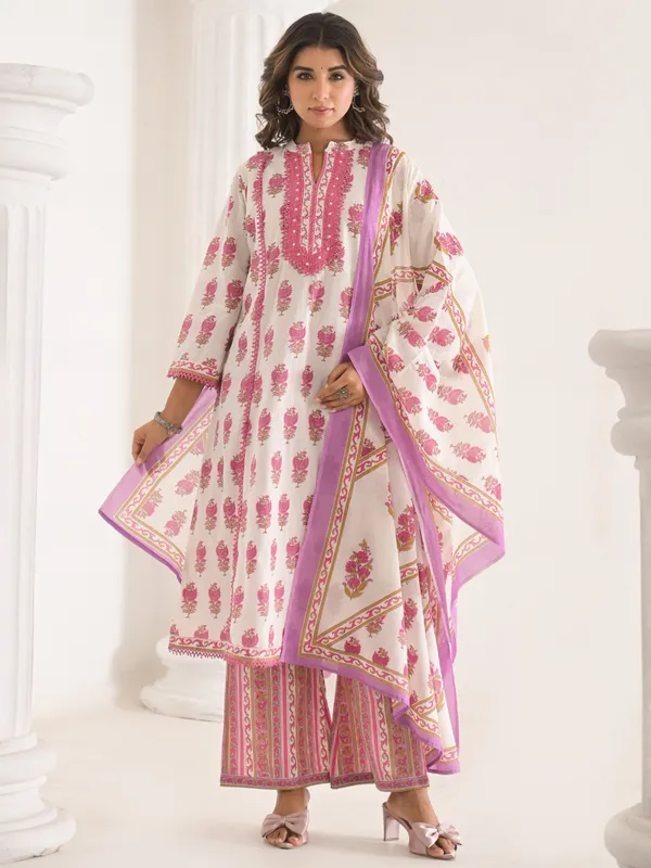 Light purple cotton kurti set with dupatta