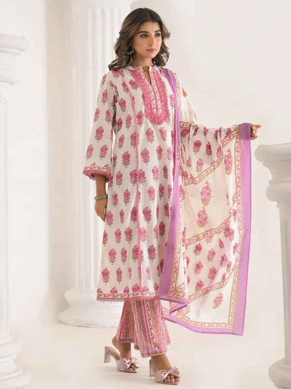 Light purple cotton kurti set with dupatta