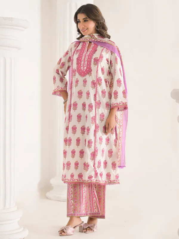Light purple cotton kurti set with dupatta