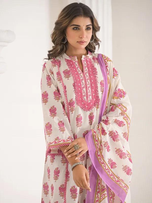 Light purple cotton kurti set with dupatta