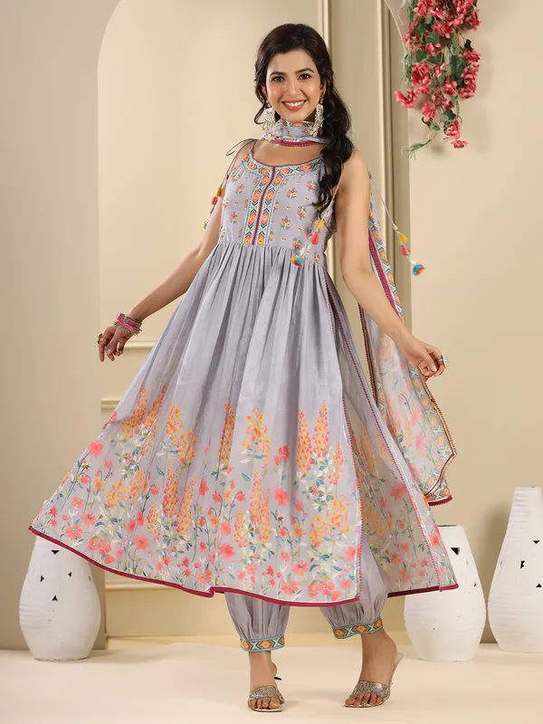 Light purple cotton printed kurti set