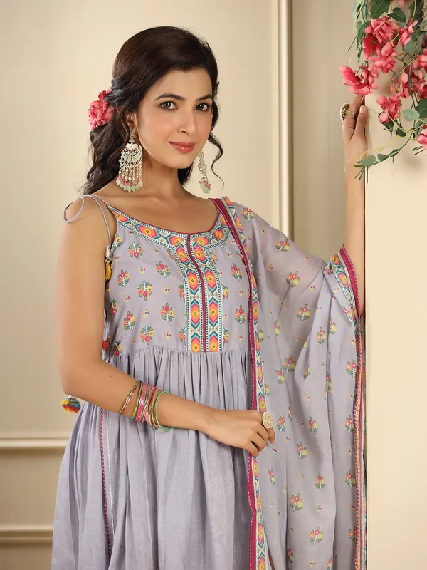 Light purple cotton printed kurti set