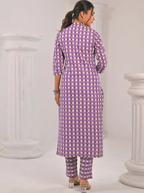 Light purple cotton silk kurti set for women