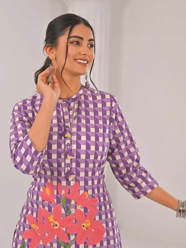 Light purple cotton silk kurti set for women