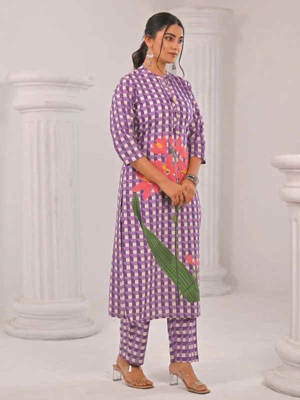 Light purple cotton silk kurti set for women