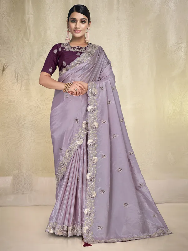 Light purple crepe silk saree