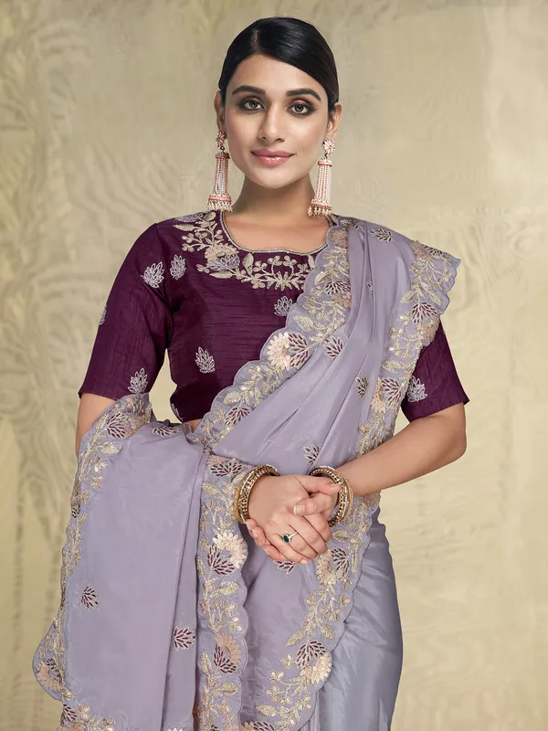 Light purple crepe silk saree