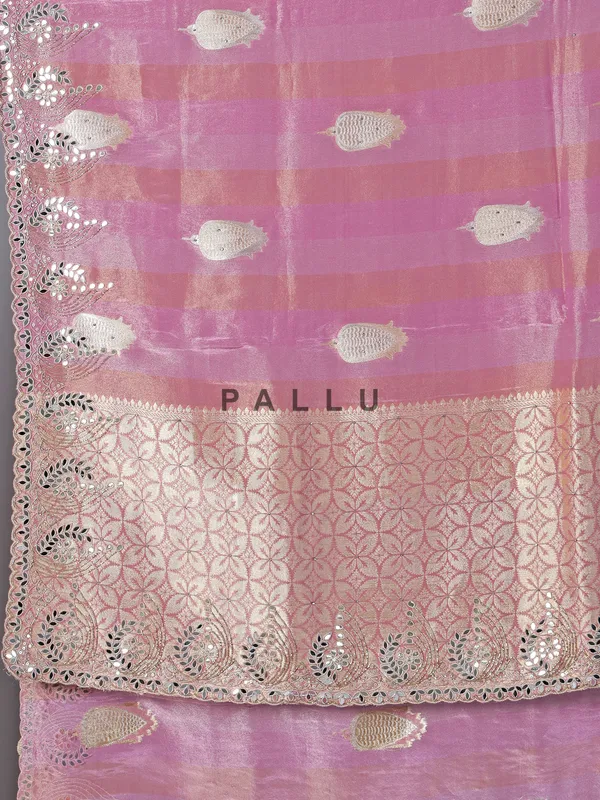 Light purple dola tissue silk saree with zardosi embellishments