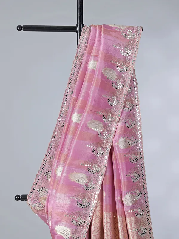 Light purple dola tissue silk saree with zardosi embellishments
