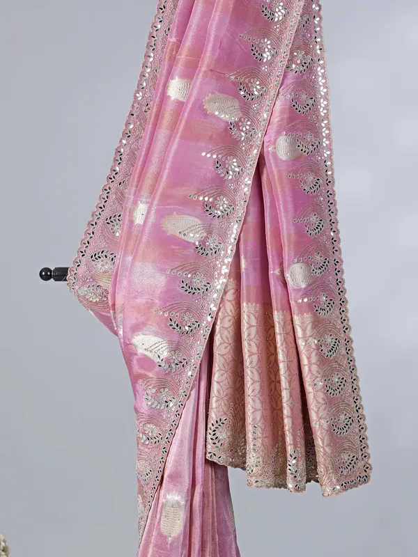 Light purple dola tissue silk saree with zardosi embellishments