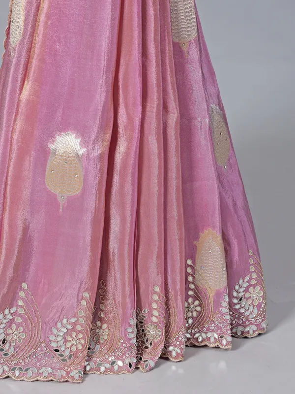 Light purple dola tissue silk saree with zardosi embellishments