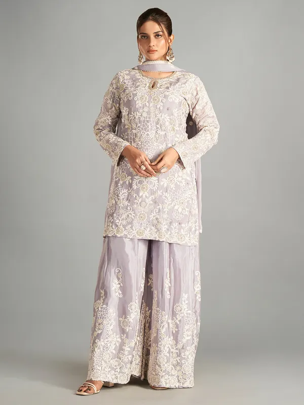 Light purple embroidery palazzo suit