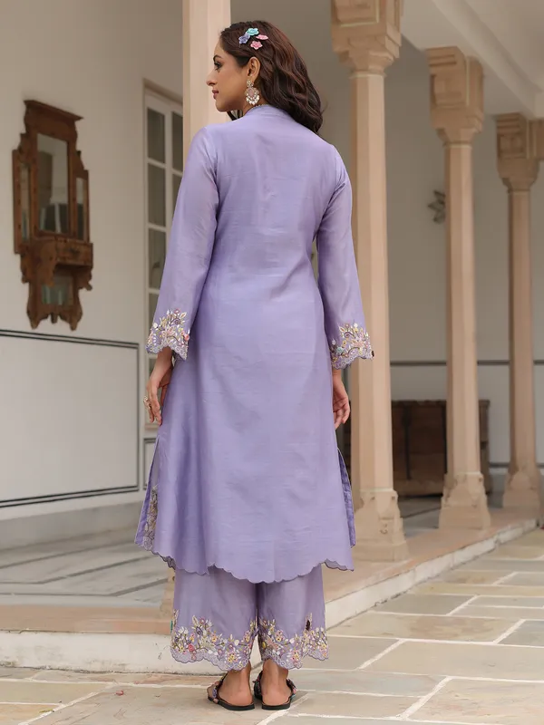 Light purple kurti set for women in chanderi silk for festive wear