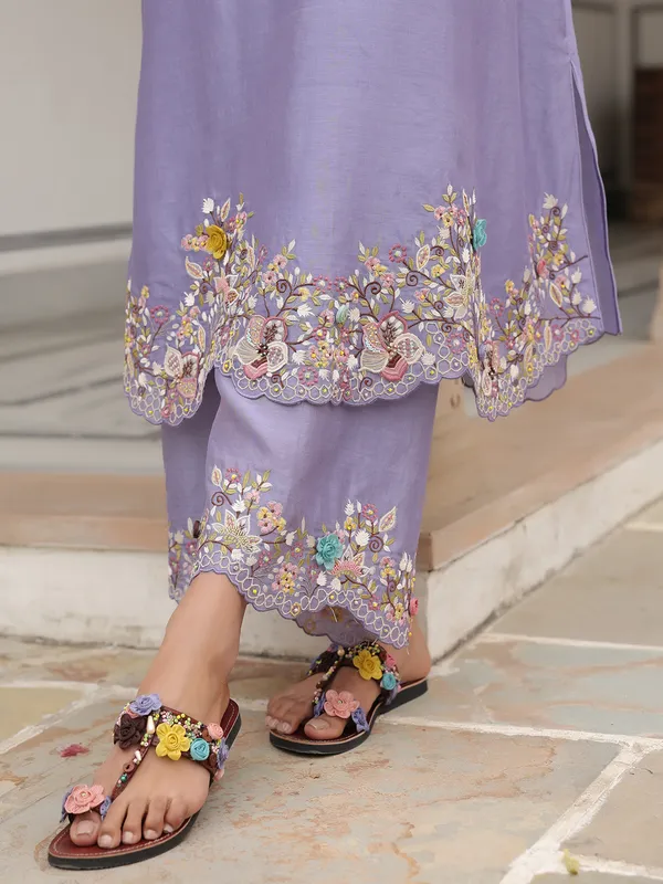 Light purple kurti set for women in chanderi silk for festive wear