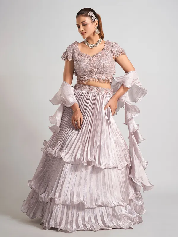 Light purple organza lehenga choli for wedding wear
