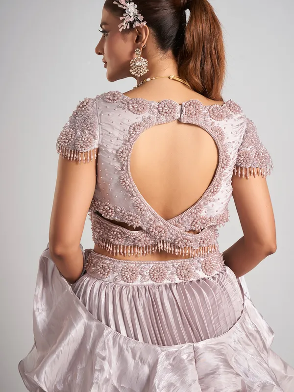 Light purple organza lehenga choli for wedding wear