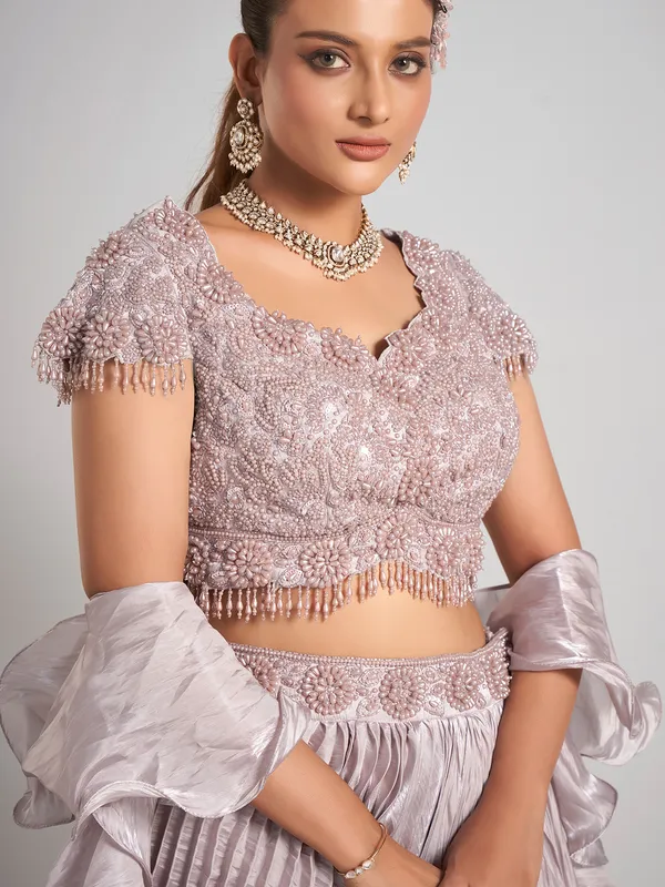 Light purple organza lehenga choli for wedding wear