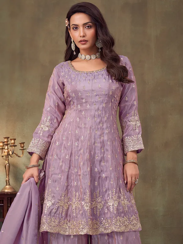 Light purple pakistani style palazzo suit in silk