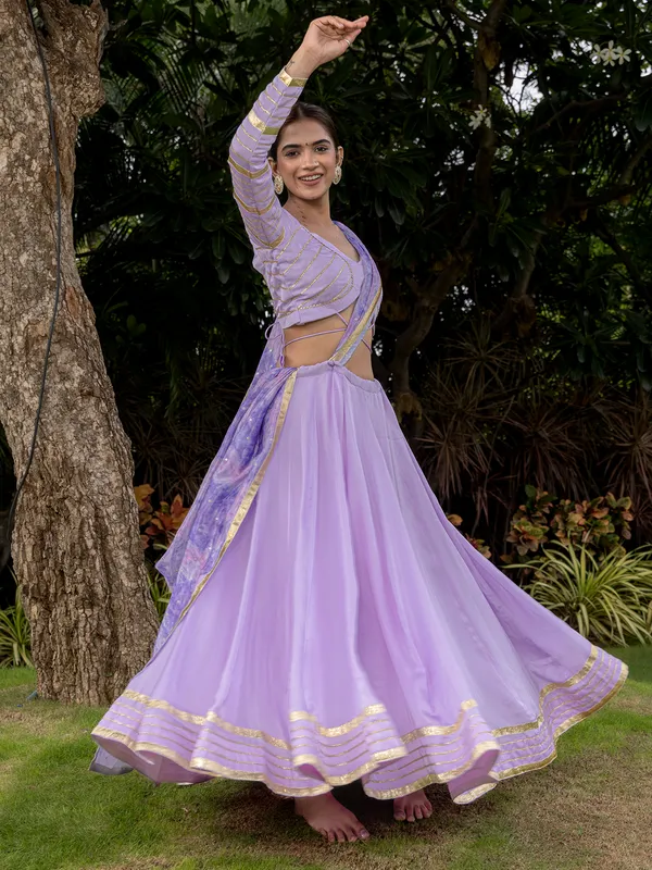Light purple plain silk lehenga choli with gota work