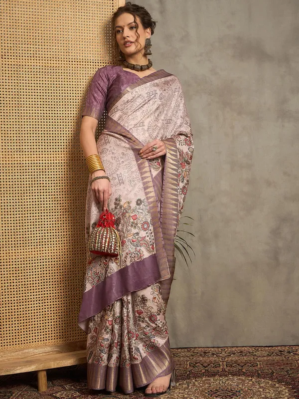 Light purple printed bhagalpuri silk saree