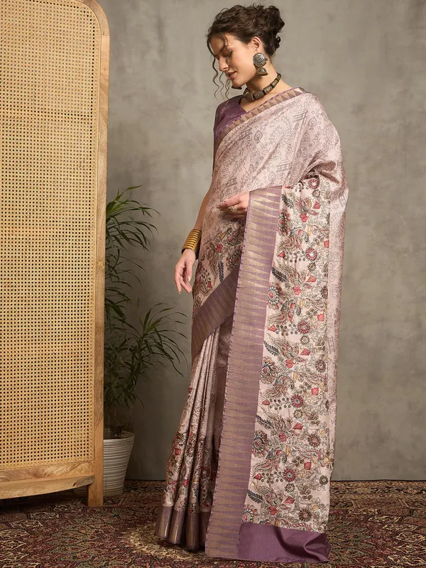 Light purple printed bhagalpuri silk saree