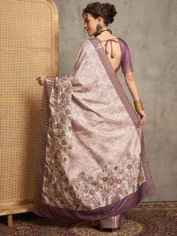 Light purple printed bhagalpuri silk saree