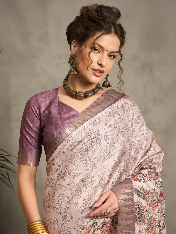 Light purple printed bhagalpuri silk saree