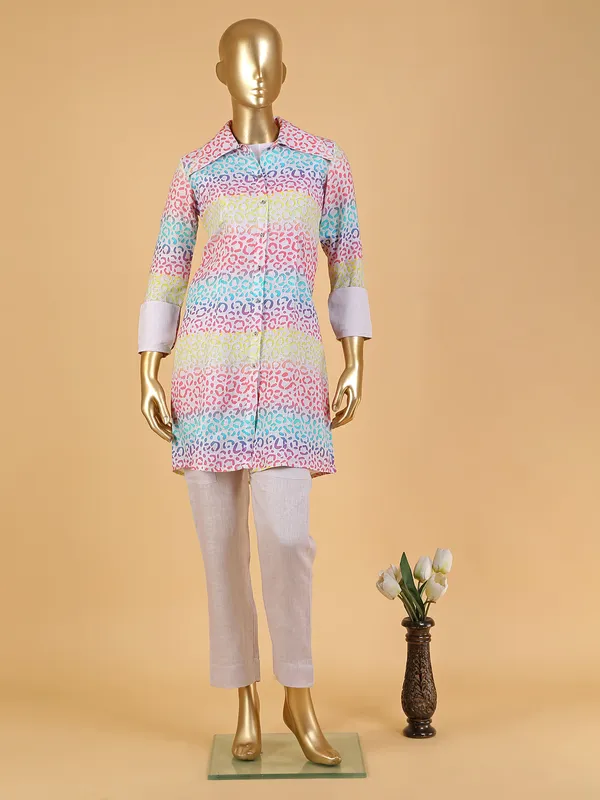 Light purple printed co ord set in cotton