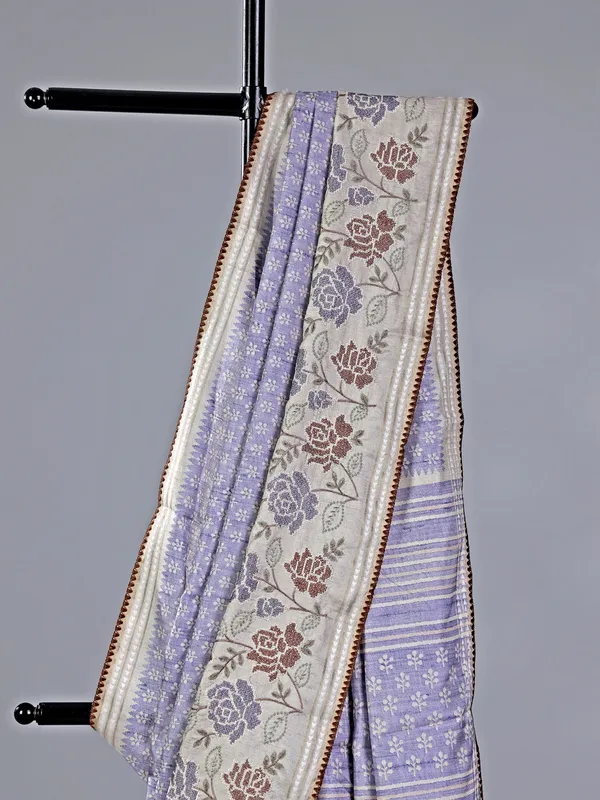 Light purple printed cotton silk saree