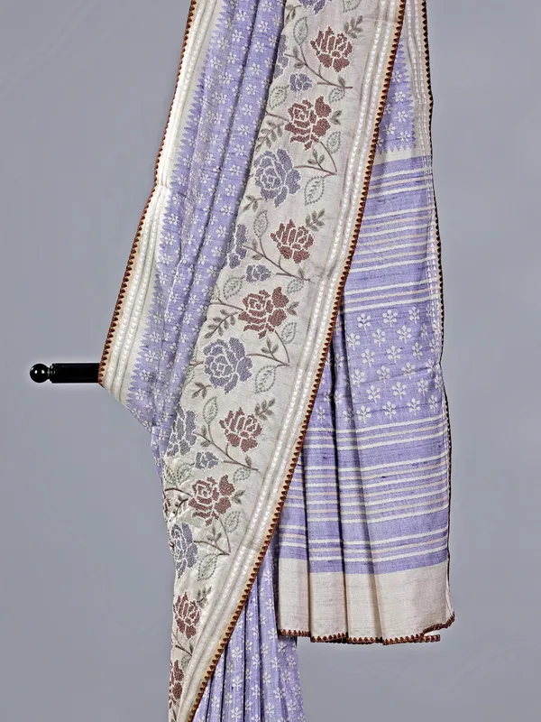 Light purple printed cotton silk saree