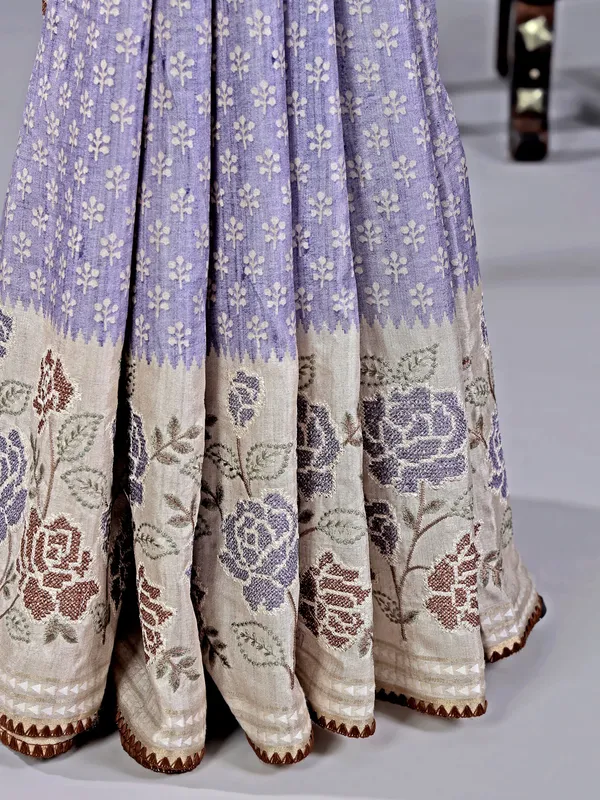 Light purple printed cotton silk saree