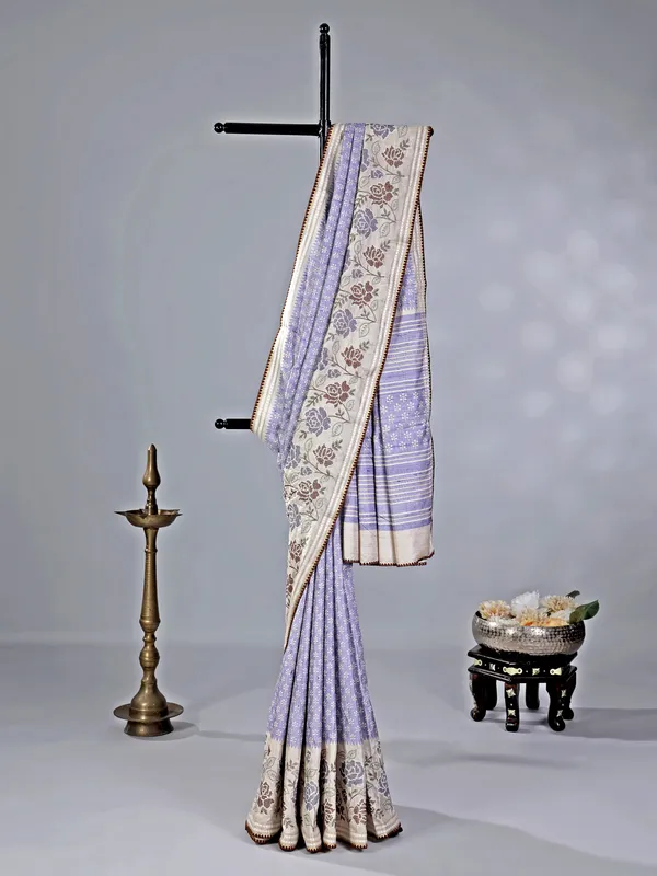 Light purple printed cotton silk saree