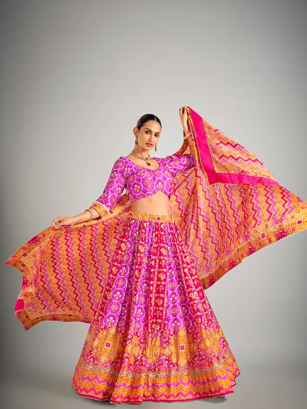 Light purple printed lehenga choli in silk
