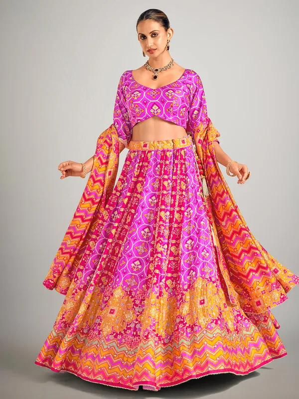Light purple printed lehenga choli in silk