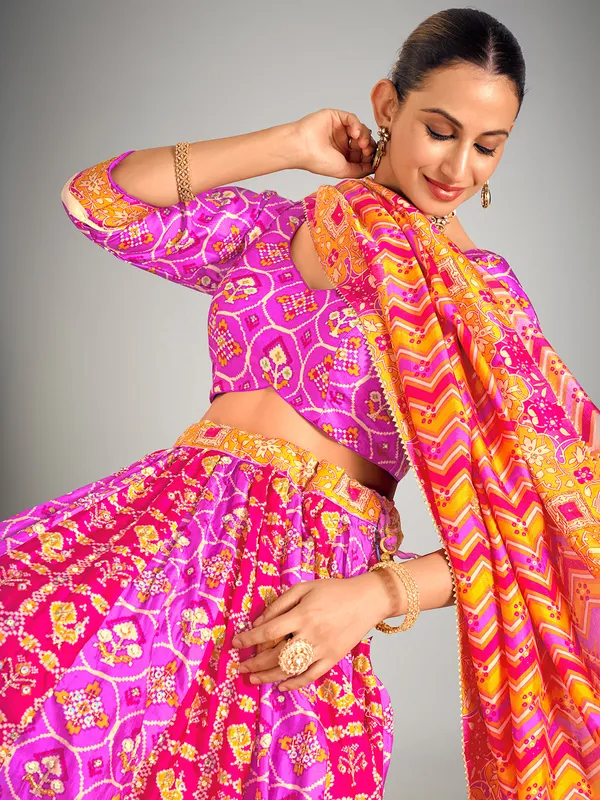 Light purple printed lehenga choli in silk