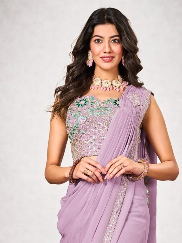 Light purple ready to wear shimmer georgette saree