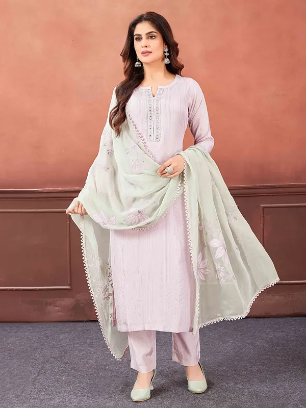Light purple salwar suit with floral dupatta