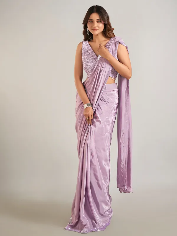 Light purple satin saree for party wear