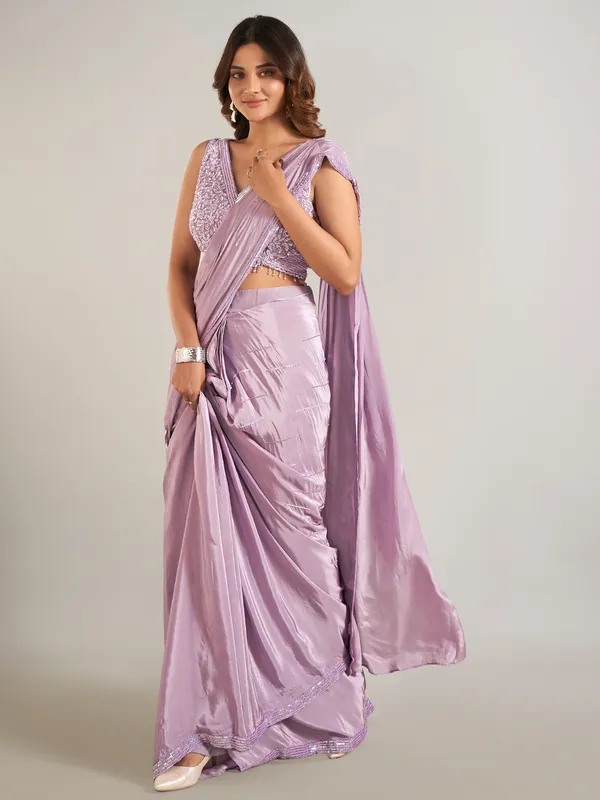 Light purple satin saree for party wear