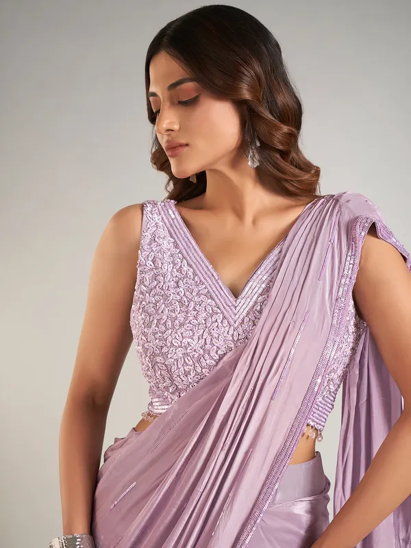 Light purple satin saree for party wear