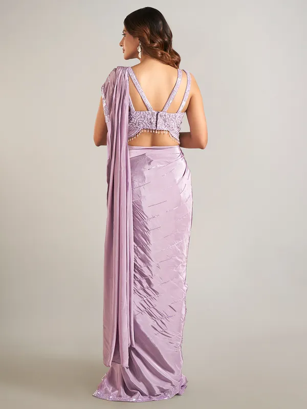 Light purple satin saree for party wear